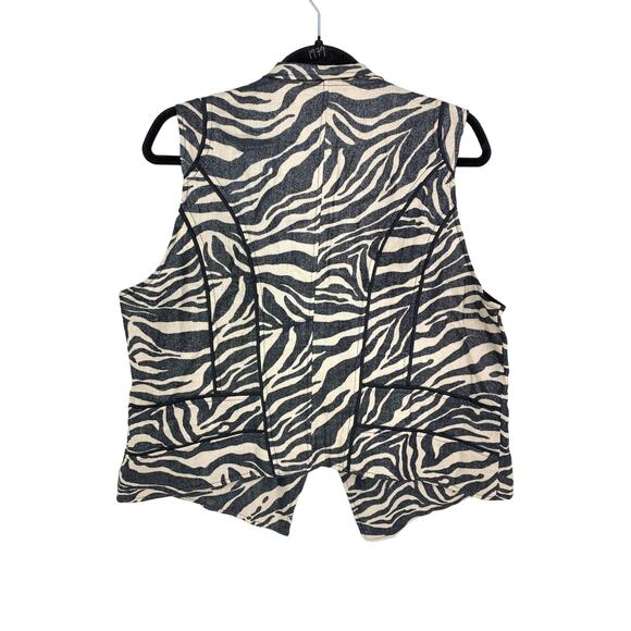 Chicos Vest Womens Sz 2 US L Zebra Print Black Cream Shimmer Metallic - Picture 5 of 6
